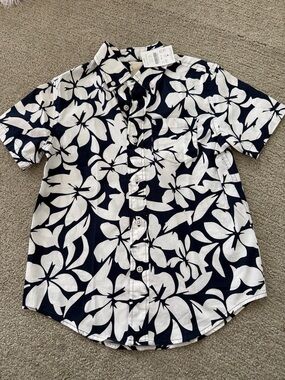 Crewcuts Navy and White Tropical Floral Button-Down Shirt